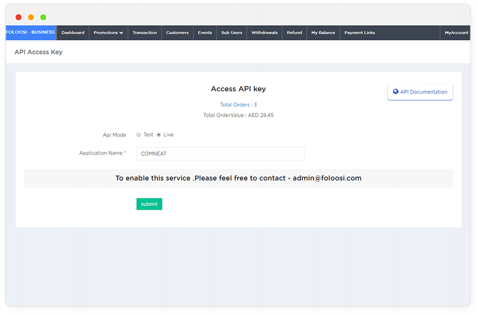 API Access Key Live API Access Key Live