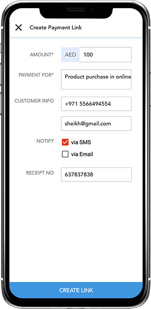 Payment Link Create Payment link screen